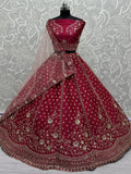 Lovely Pink Embroidered Net Bridal Lehenga Choli With Double Dupatta - Ethnic Plus In