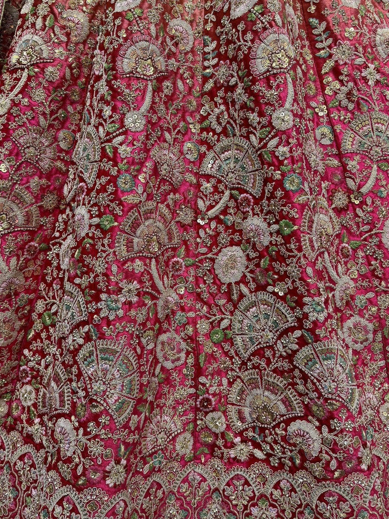 Lovely Pink Embroidered Velvet Bridal Lehenga Choli With Dupatta - Ethnic Plus In