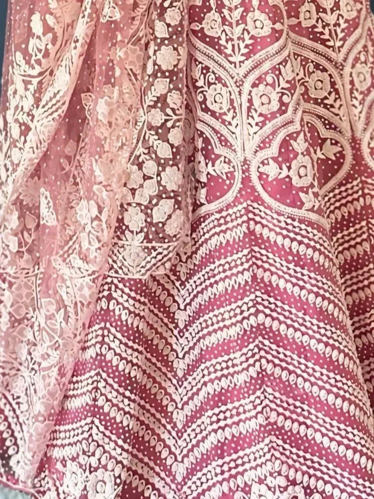 Lovely Pink Pearl Work Net Wedding Wear Lehenga Choli With Dupatta - Ethnic Plus In
