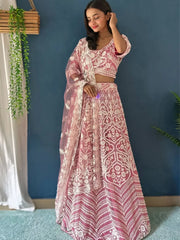 Lovely Pink Pearl Work Net Wedding Wear Lehenga Choli With Dupatta - Ethnic Plus In