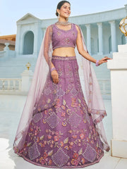 Lovely Purple Embroidered Net Wedding Lehenga Choli With Dupatta - Ethnic Plus In
