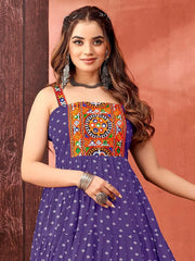Lovely Purple Georgette Thread Embroidered Navratri Wear Gown - Ethnic Plus In