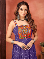 Lovely Purple Georgette Thread Embroidered Navratri Wear Gown - Ethnic Plus In