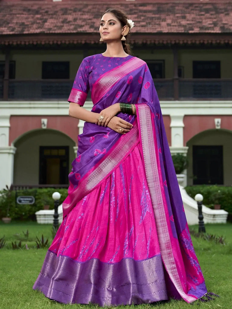 Lovely Purple Shibori Print Silk Event Wear Lehenga Choli With Dupatta - Ethnic Plus In