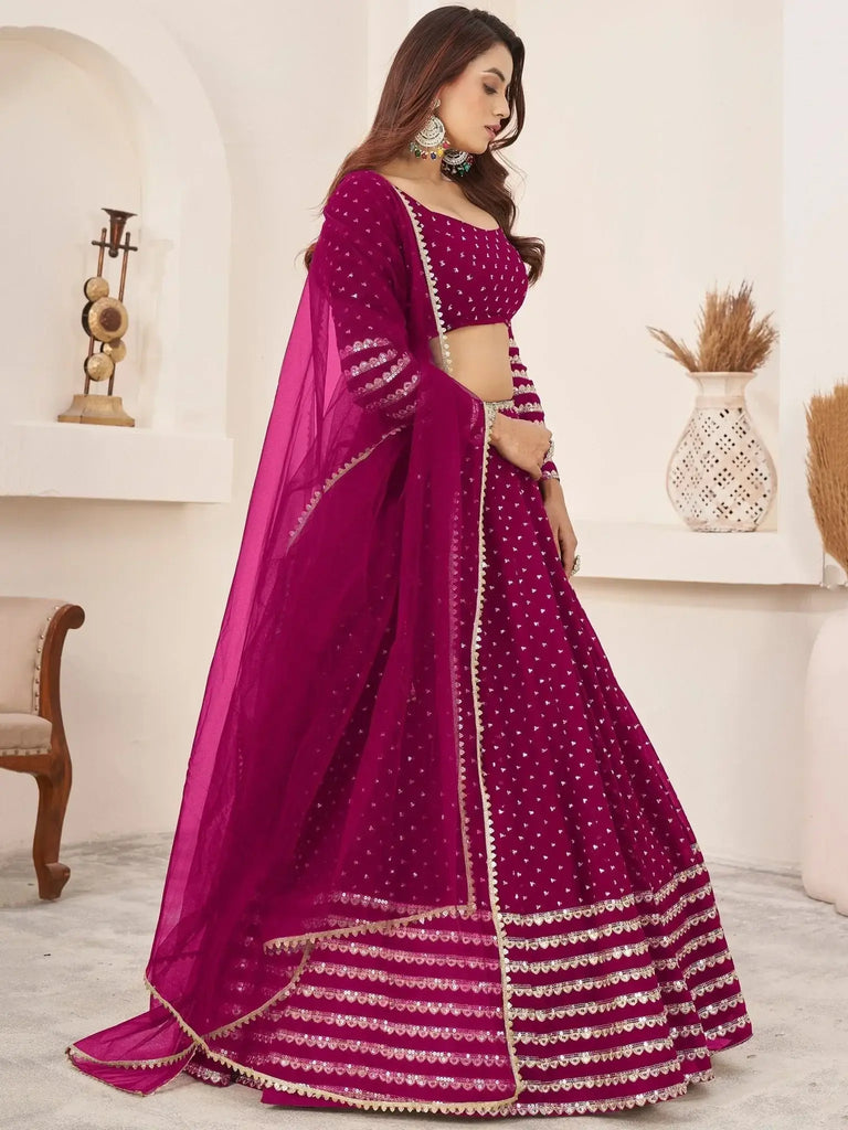 Lovely Rani Pink Color Sequins Georgette Function Wear Lehenga Choli - Ethnic Plus In