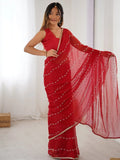 Lovely Red Chiffon Sequins Festival Wear Saree With Blouse - Ethnic Plus In
