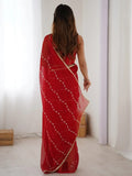 Lovely Red Chiffon Sequins Festival Wear Saree With Blouse - Ethnic Plus In