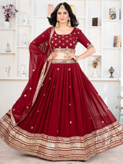 Lovely Red Sequins Georgette Bridal Lehenga Choli With Dupatta - Ethnic Plus In