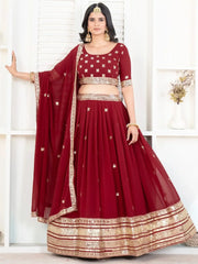Lovely Red Sequins Georgette Bridal Lehenga Choli With Dupatta - Ethnic Plus In