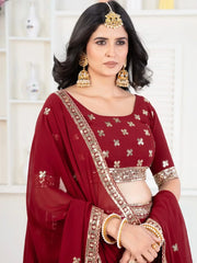 Lovely Red Sequins Georgette Bridal Lehenga Choli With Dupatta - Ethnic Plus In