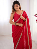 Lovely Red Silk Sequins Designer Saree With Blouse - Ethnic Plus In