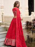 Lovely Red Zari Weaving Chanderi Silk Wedding Wear Lehenga Choli - Ethnic Plus In