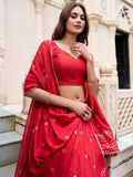 Lovely Red Zari Weaving Chanderi Silk Wedding Wear Lehenga Choli - Ethnic Plus In
