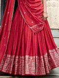 Lovely Red Zari Weaving Chanderi Silk Wedding Wear Lehenga Choli - Ethnic Plus In