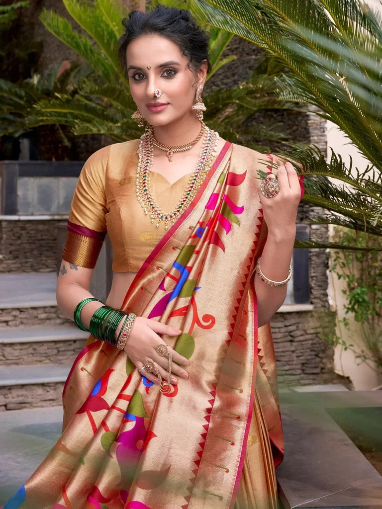 Lovely Rust Orange Zari Weaving Paithani Silk Lehenga Choli With Dupatta - Ethnic Plus In