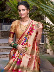 Lovely Rust Orange Zari Weaving Paithani Silk Lehenga Choli With Dupatta - Ethnic Plus In
