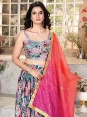 Lovely Sea Green Digital Printed Organza Sangeet Wear Lehenga Choli - Ethnic Plus In