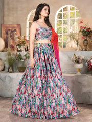 Lovely Sea Green Digital Printed Organza Sangeet Wear Lehenga Choli - Ethnic Plus In