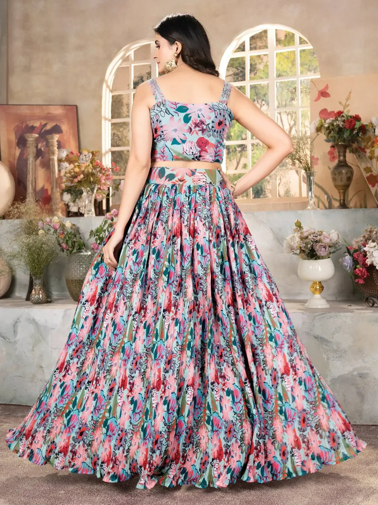 Lovely Sea Green Digital Printed Organza Sangeet Wear Lehenga Choli - Ethnic Plus In