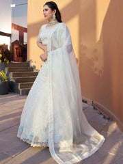 Lovely White Stone Work Organza Wedding Lehenga Choli With Dupatta - Ethnic Plus In