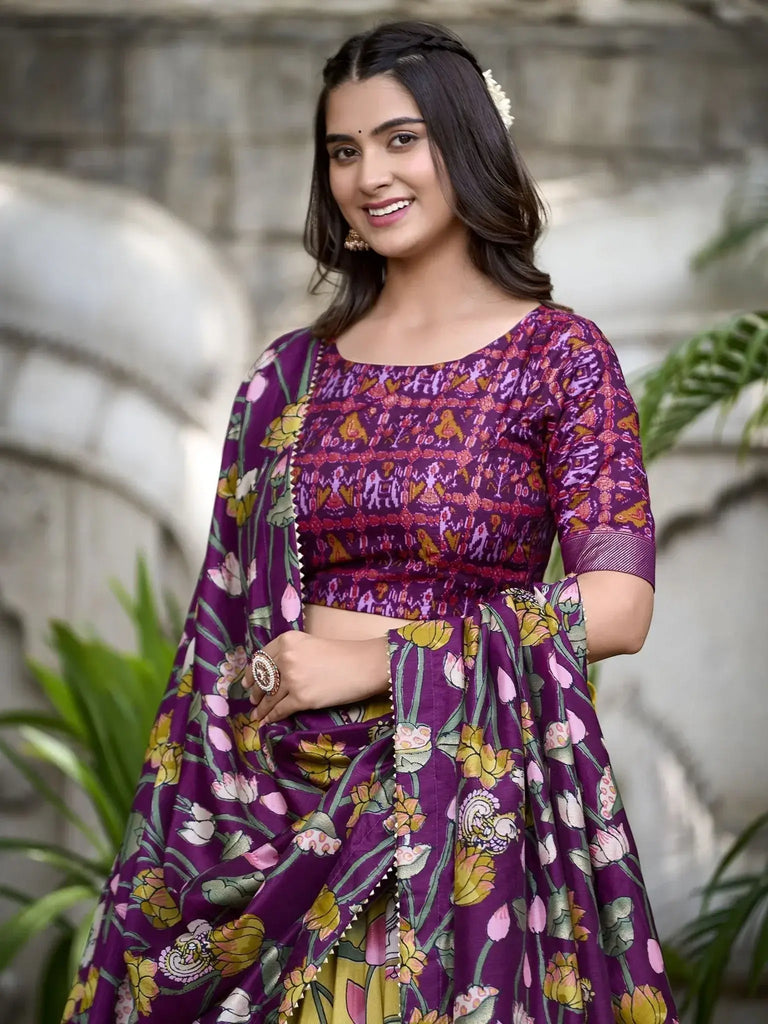 Lovely Yellow Printed Silk Navratri Wear Lehenga Choli With Dupatta - Ethnic Plus In