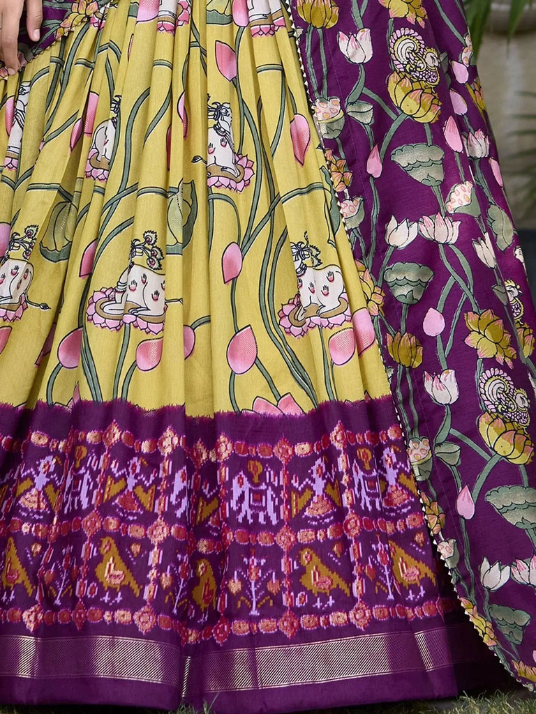 Lovely Yellow Printed Silk Navratri Wear Lehenga Choli With Dupatta - Ethnic Plus In