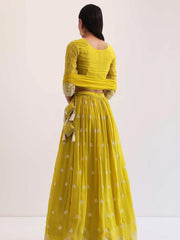 Lovely Yellow Thread Embroidered Georgette Haldi Wear Lehenga Choli - Ethnic Plus In