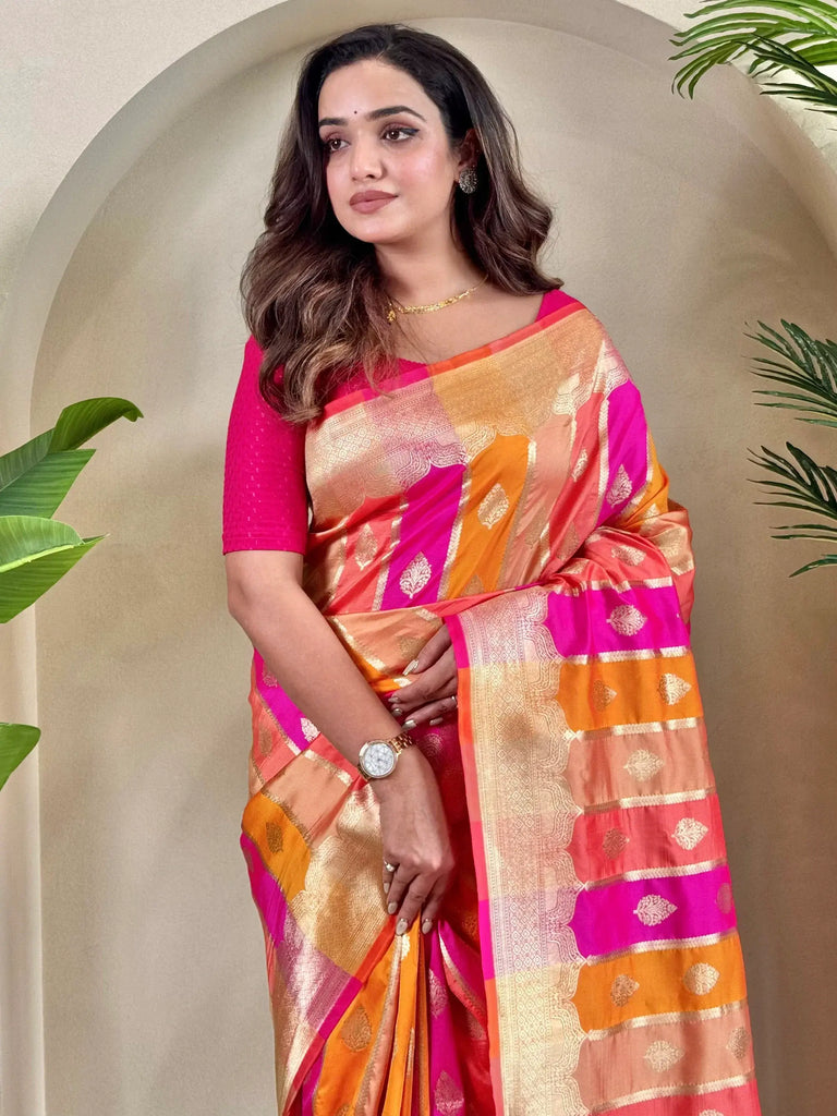 Lovely Multi-Color Zari Weaving Banarasi Silk Festival Wear Saree