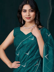 Lovely Teal Green Diamond Work Crepe Cocktail Party Wear Saree