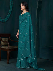 Lovely Teal Green Diamond Work Crepe Cocktail Party Wear Saree