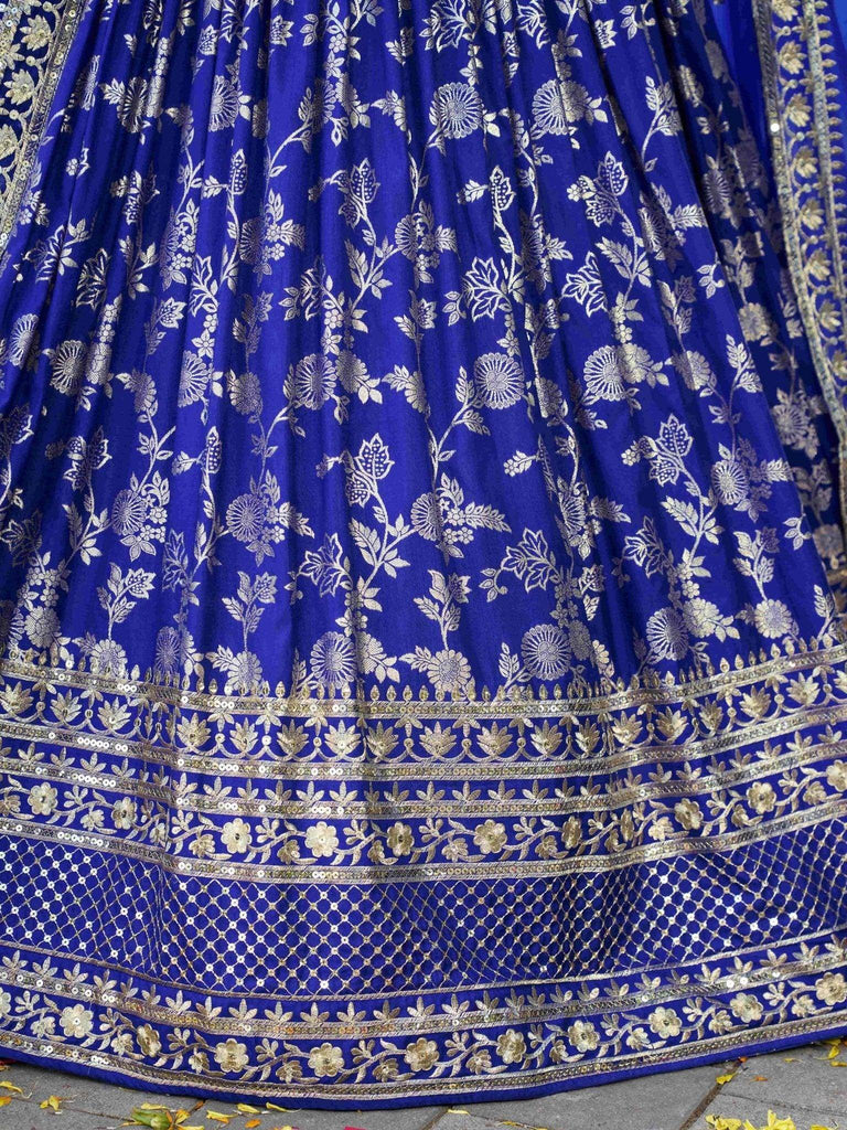 Luxurious Blue Embroidered Zari Silk Lehenga Choli With Dupatta - Ethnic Plus In