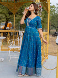 Luxurious Blue Silk Zari Weaving Festival Wear Gown - Ethnic Plus In