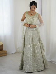 Luxurious Off White Georgette Sequins Bridemaids Lehenga Choli - Ethnic Plus In