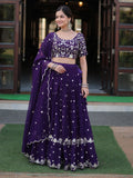 Fabulous Violet Embroidered Georgette Function Wear Lehenga Choli