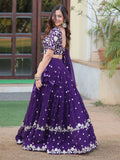 Fabulous Violet Embroidered Georgette Function Wear Lehenga Choli
