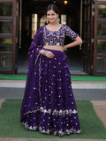 Fabulous Violet Embroidered Georgette Function Wear Lehenga Choli