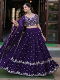 Fabulous Violet Embroidered Georgette Function Wear Lehenga Choli