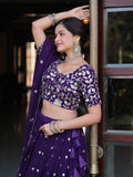 Fabulous Violet Embroidered Georgette Function Wear Lehenga Choli