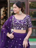 Fabulous Violet Embroidered Georgette Function Wear Lehenga Choli