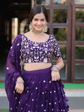 Fabulous Violet Embroidered Georgette Function Wear Lehenga Choli