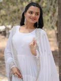 Charming White Georgette Function Wear Gown With Dupatta