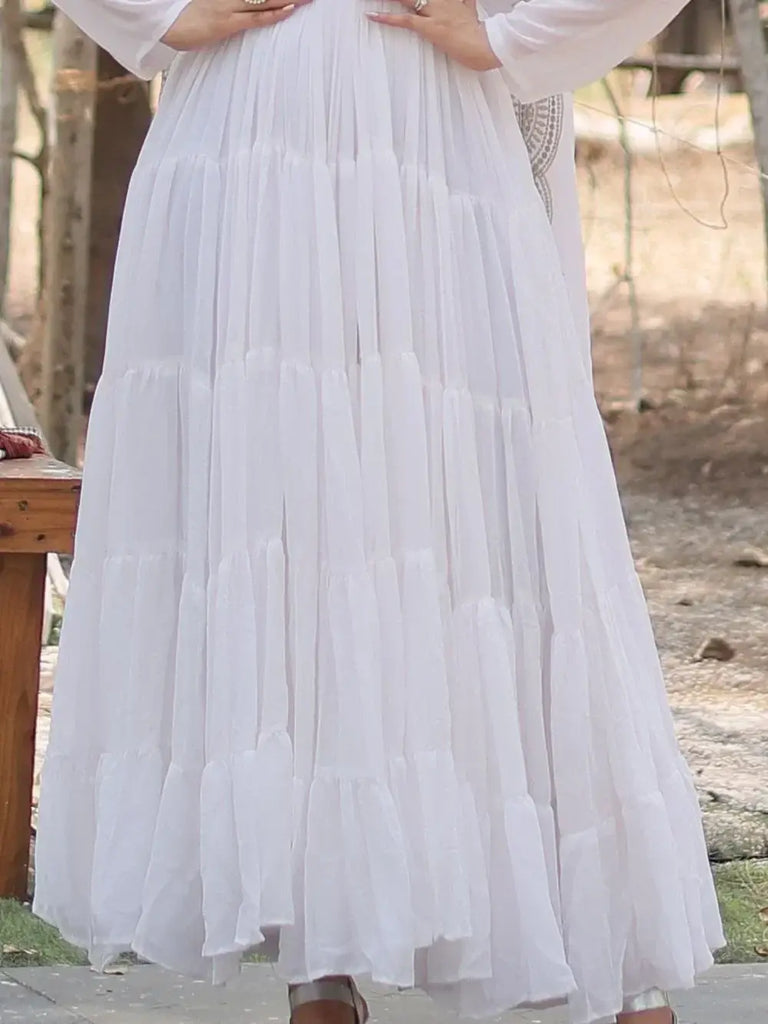Charming White Georgette Function Wear Gown With Dupatta