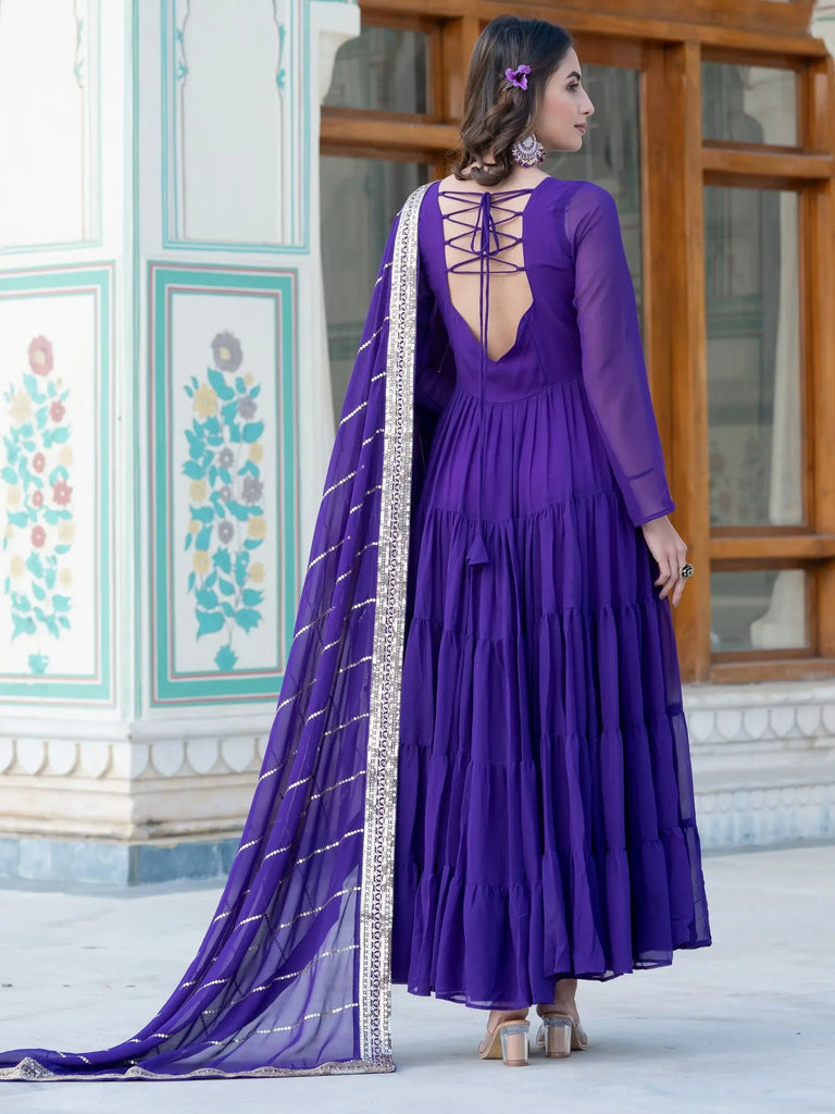 Enchanting Purple Georgette Festival Wear Gown With Dupatta