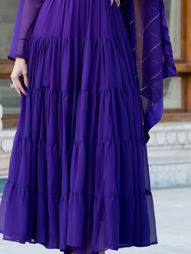 Enchanting Purple Georgette Festival Wear Gown With Dupatta