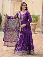 Attractive Purple Sequins Chinon Function Wear Gown With Dupatta