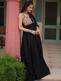 Stunning Black Color Lace Work Rayon Navratri Wear Gown