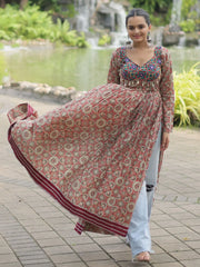 Dazzling Maroon Color Printed Cotton Navratri Wear Kurti