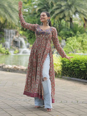 Dazzling Maroon Color Printed Cotton Navratri Wear Kurti