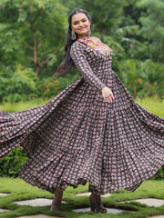 Adorable Black Color Printed Cotton Navratri Wear Gown