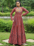Endearing Maroon Color Printed Cotton Navratri Wear Gown